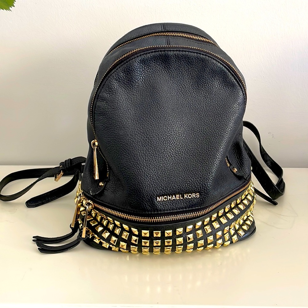 Michael Kors Rhea Studded Pebble Black Backpack large